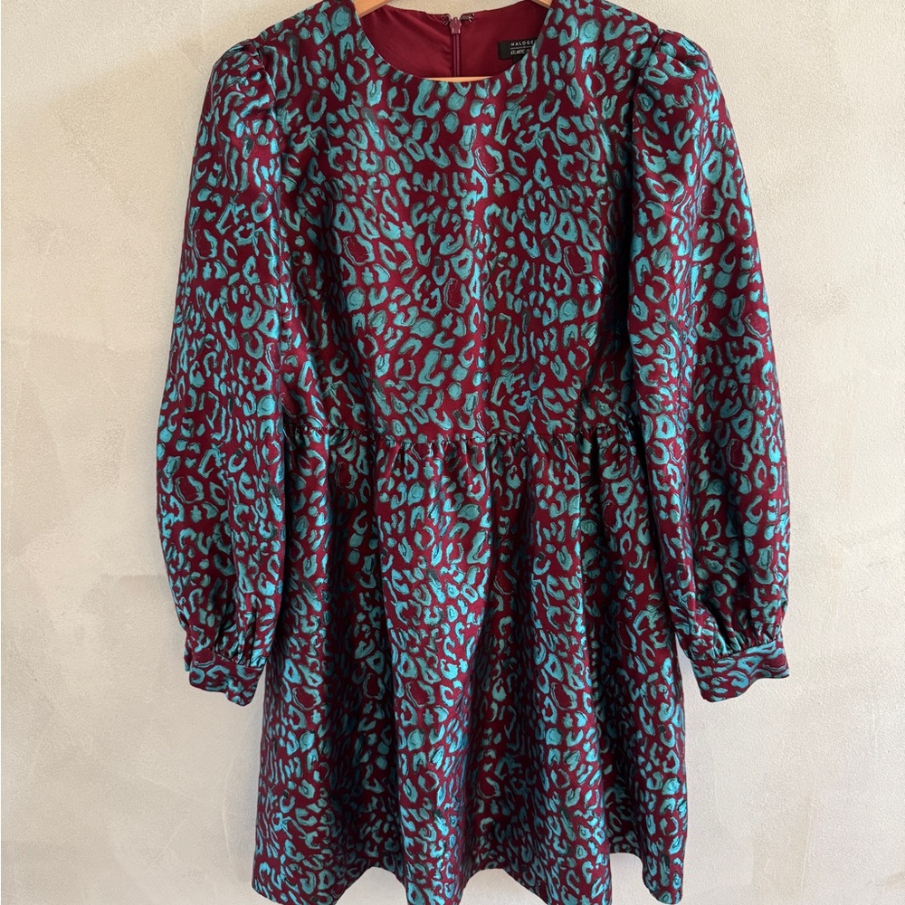 Halogen x Atlantic-Pacific - Teal and Burgundy Animal Print Dress